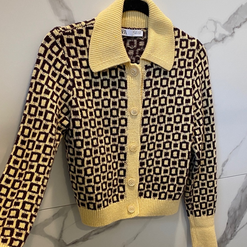 Checkered Knit Cardigan